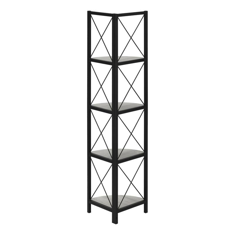 Bookshelf, Bookcase, Etagere, Corner, 4 Tier, 60"h, Office, Bedroom, Laminate, Metal, Contemporary, Modern