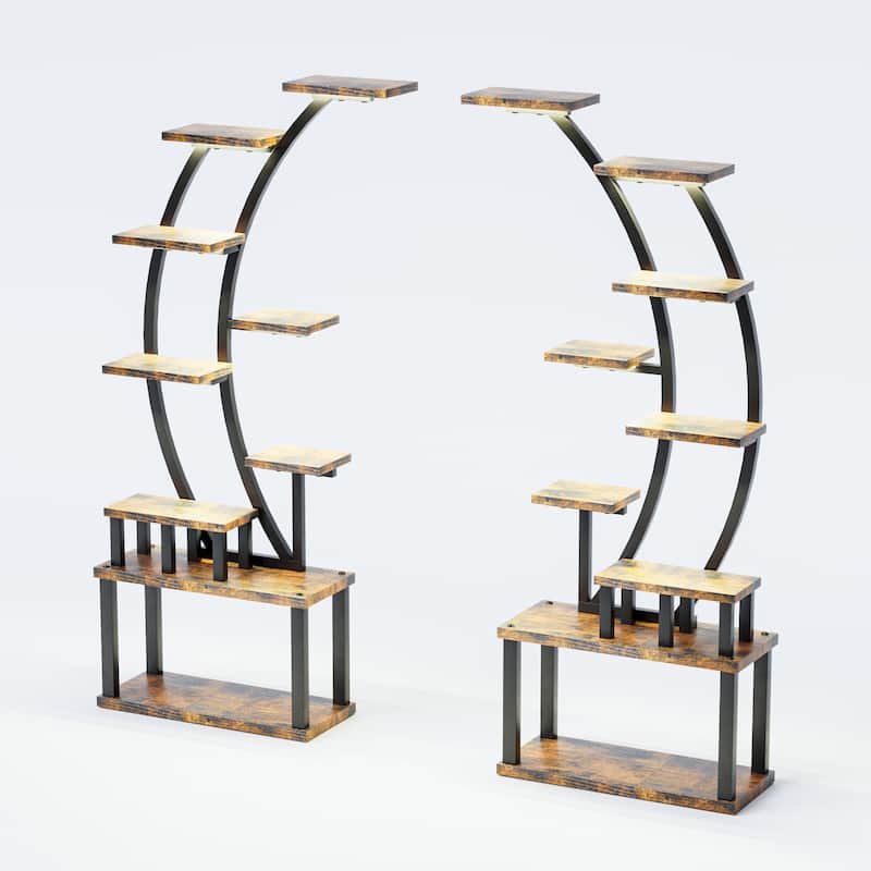 (2PCS)Plant Stand with Grow Lights, 9 Tiered Metal Plant Shelf, 63" Tall Plant Stand, Large Plant Rack Display Shelves