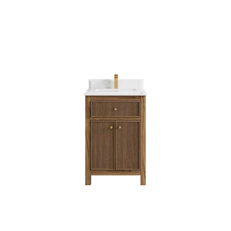 Willow Collections 24 x 22 Sonoma Teak Wood Single Bowl Sink Bathroom Vanity in Golden Teak with Countertop
