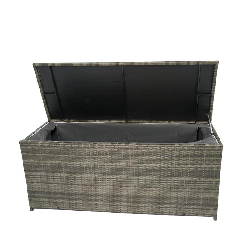Lightweight Rattan Metal Storage Box with Lid and Removable Liner for Indoor Outdoor Patio and Pool​