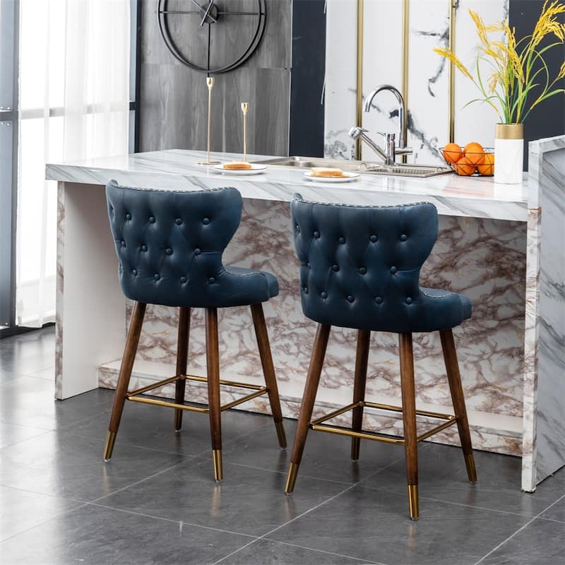 Modern Faux Leather Tufted Nailhead Trim Counter Stool (Set of 2)