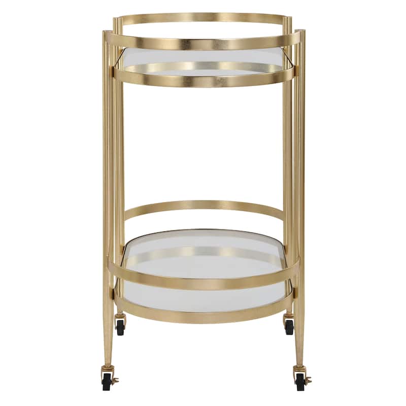 2 Tier Mirrored Top Bar Serving Cart - 33.5" - Gold