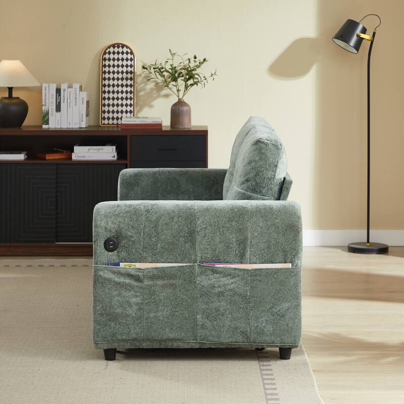 Anmytek Convertible Loveseat Sofa Bed with USB Ports and Adjustable Backrest Tufted Sleeper in Green