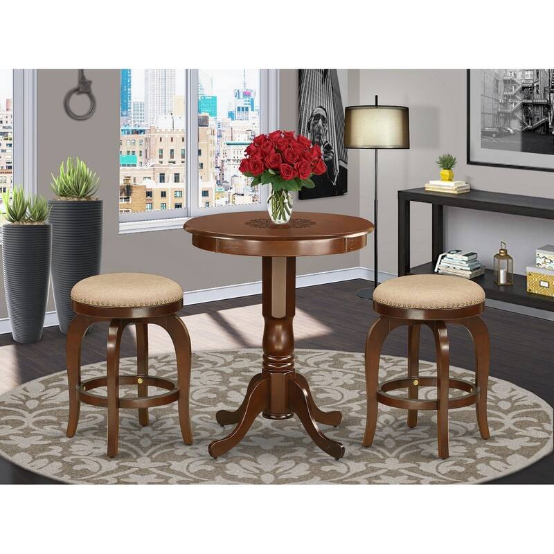 HomeStock 3-Piece Mahogany Finish Solid Wood Top Dining Table with 2-Chairs