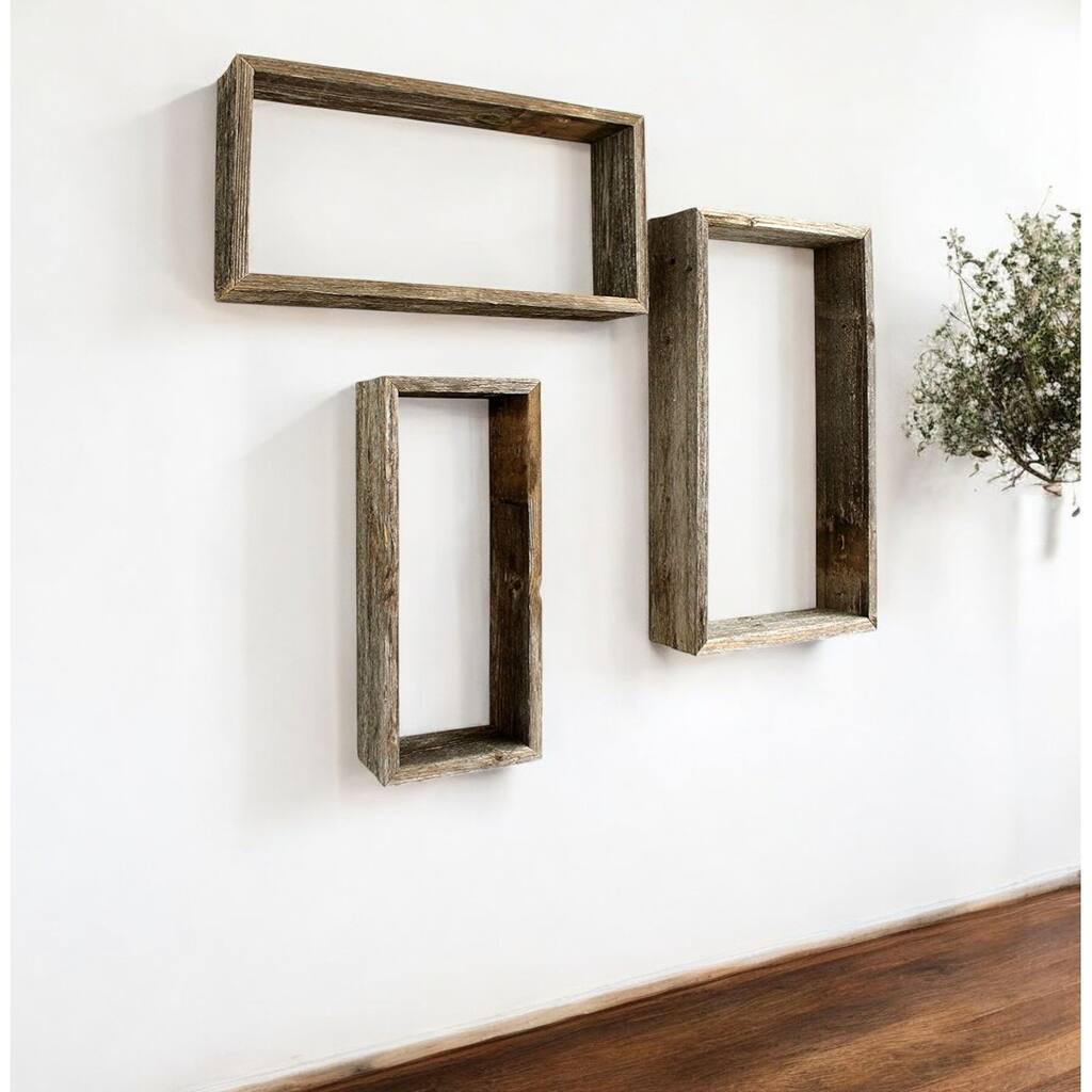 HomeRoots Set of Three Gray Wood Hanging Dimensional Sculpture - 18" X 11"