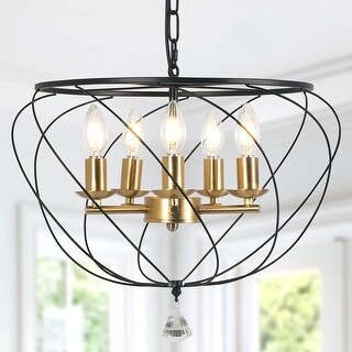 Oaks Aura Black Chandelier,Low Profile Pendant Light,5-Lights
