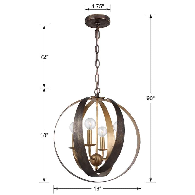 Timeless Home Four Light Mini Chandelier Luna English Bronze / Antique Gold - Exact Size