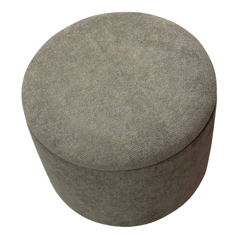 Modern Fabric and Solid Wood Round Storage Ottoman