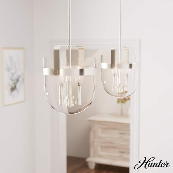 slide 2 of 12, Hunter Karloff Clear Glass Bell-Shaped Pendant - Kitchen Island, Dining Room, Entry - Modern Farmhouse, Rustic, Industrial 12" 3 Light - Brushed Nickel