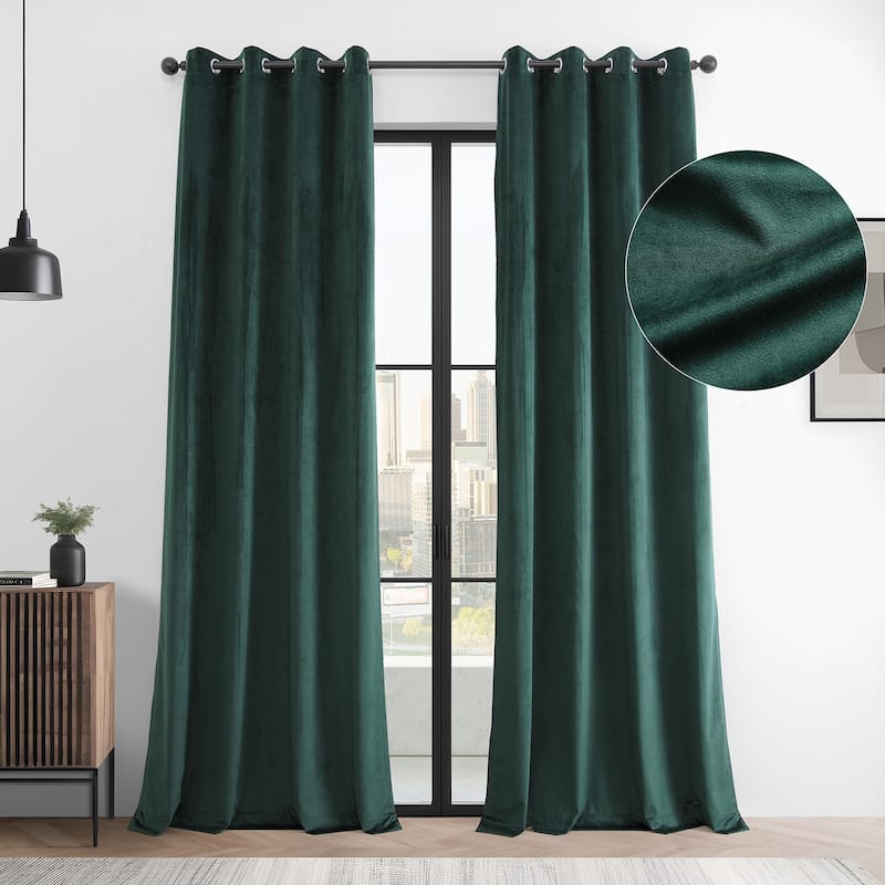 Exclusive Fabrics Basic Deluxe Velvet Curtains Pair - 2 Panels - Grommet Room Darkening Curtains