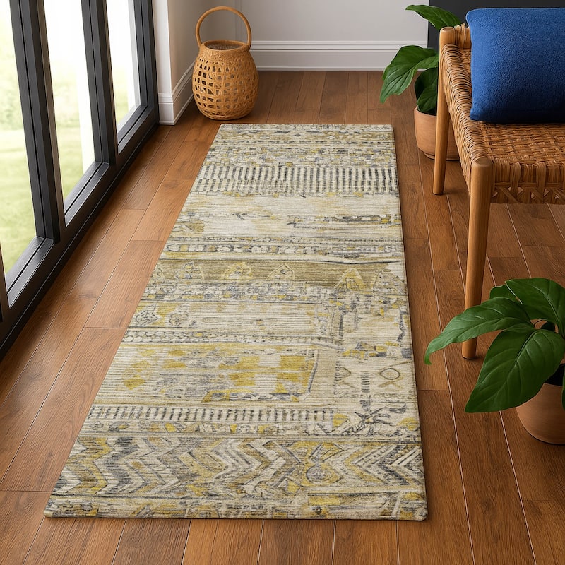 Premium Washable Super Soft Modern Global Mayfield Rug - 2'3" x 7'6" - Brown
