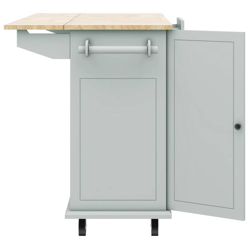 Kitchen Island with Drop Leaf, 53.9" Rolling Kitchen Cart on Wheels w/ Internal Storage Rack & 3 Tier Pull Out Cabinet Organizer