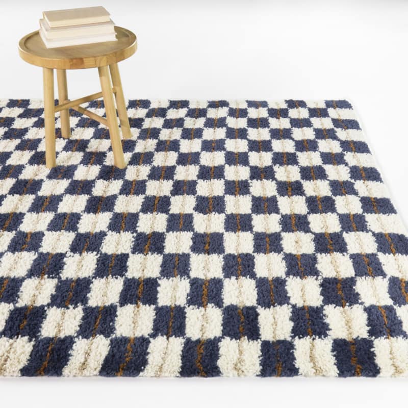Bateman Modern Checkered Shag Area Rug - Navy - 7'10" x 10'