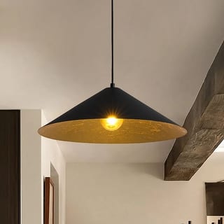 Black Gold 1-light Minimalist Metal Oversized Shallow Cone Pendant