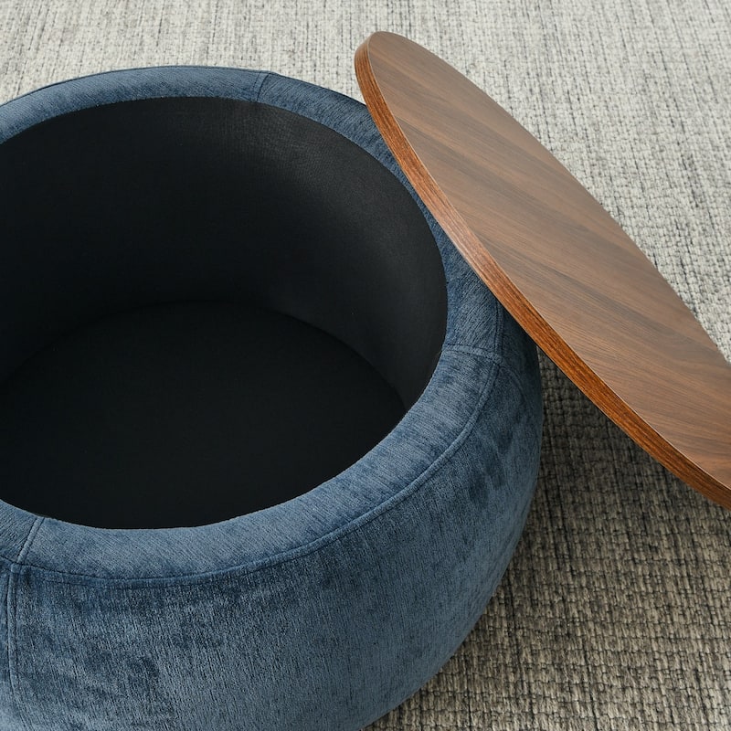 Round Storage Ottoman, 2 in 1 Function, Work as End table and Ottoman,with small seat