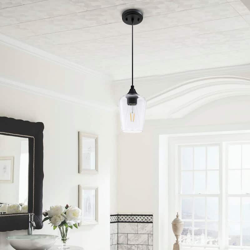 CO-Z 1-light Glass Pendant Light with Adjustable Cord - Clear & Black