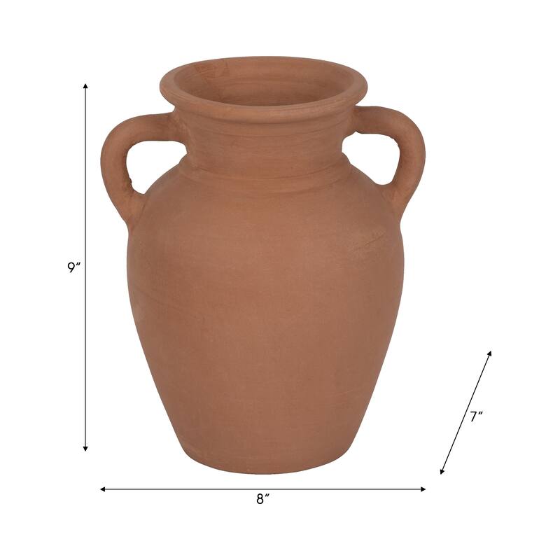 Handcrafted Terracotta Pottery Vase with Amphora Shape and Handles