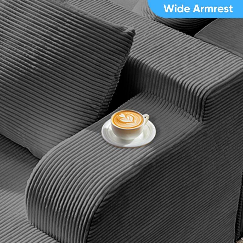 Mixoy 2-Pcs Free Combination Modular Sectional Sofas with Deep Seat,Corduroy L-Shaped Sofa with Chaise Lounge - 3-Seater