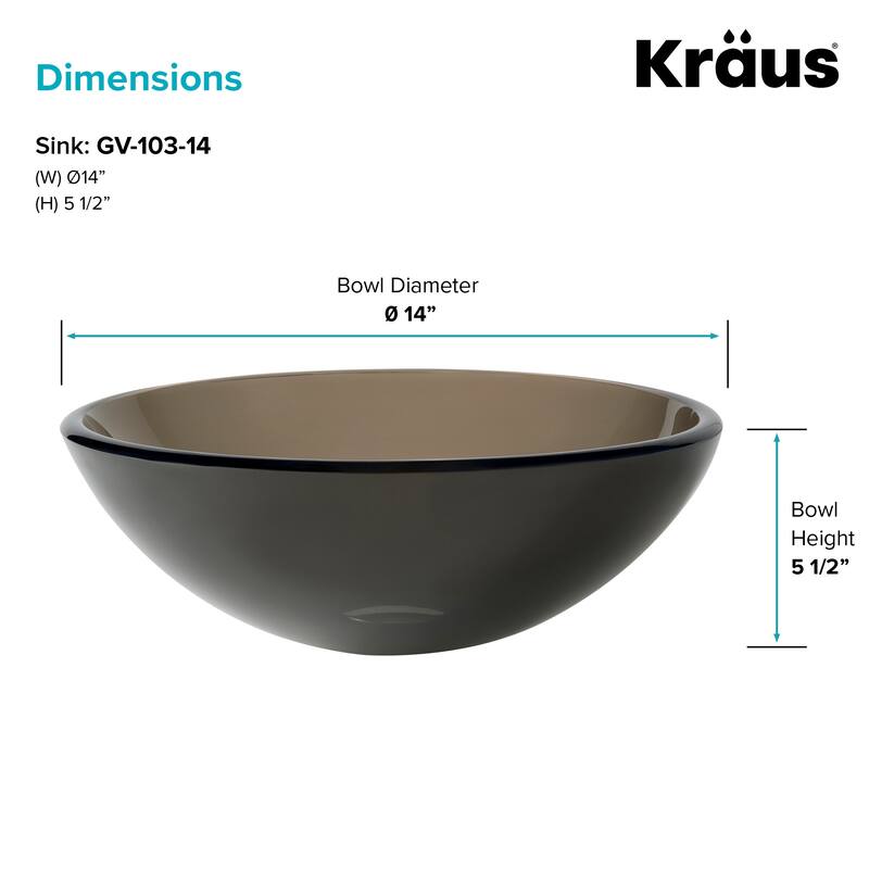 Kraus 14" Clear Brown Glass Vessel Bathroom Sink Only