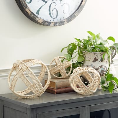 Cream Metal Handmade Woven Geometric Decorative Sculpture (Set of 3) - S/3 9", 7", 5"H