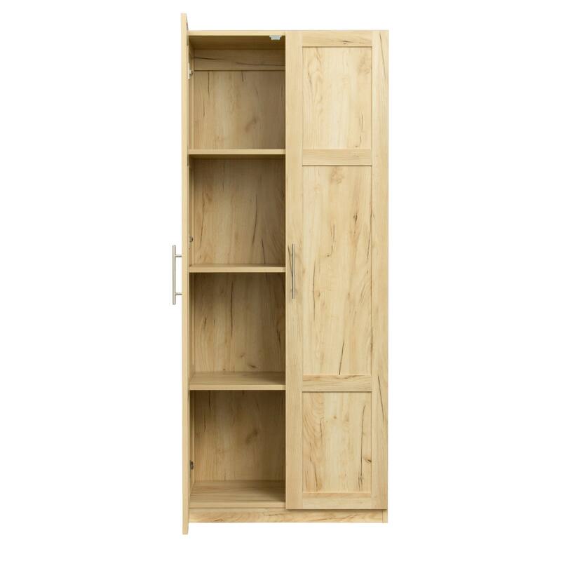 Wood High Wardrobe Cabinet with 4 Storage Spaces and 2 Doors
