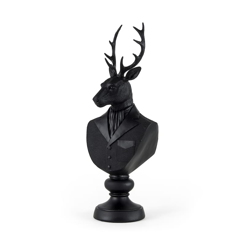 Mozart White Resin Deer In A Suit Decorative Object - 8.2L x 6.0W x 22.5H - Black