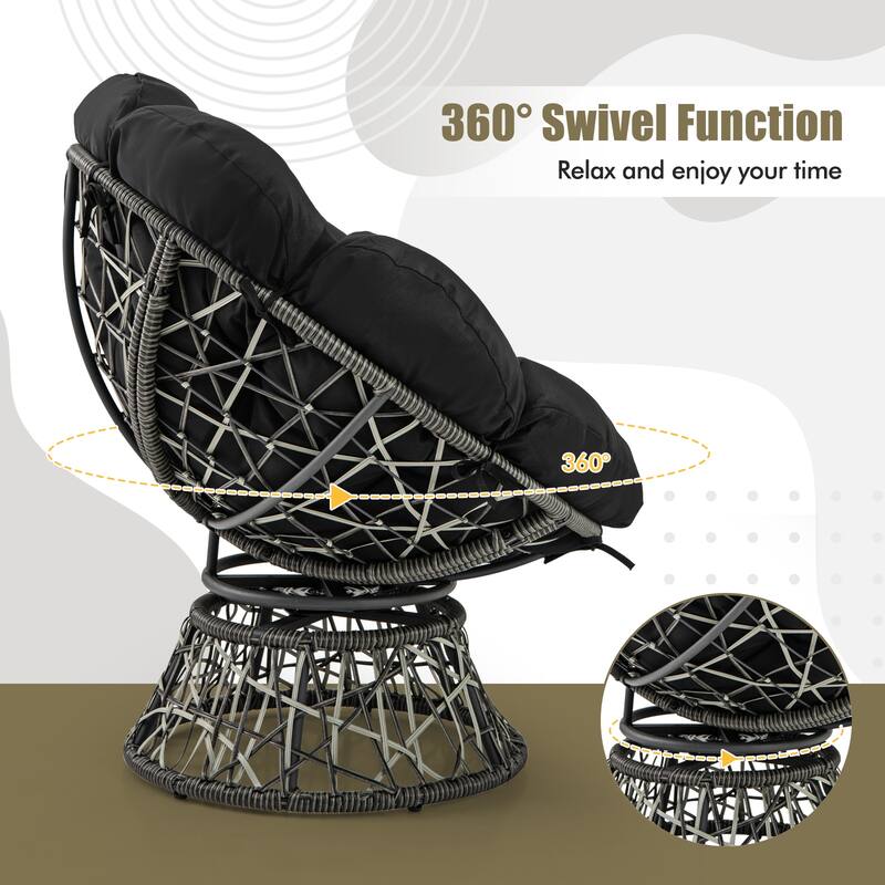 Gymax PE Wicker Papasan Chair Swivel Living Room Chair w/ Thick &