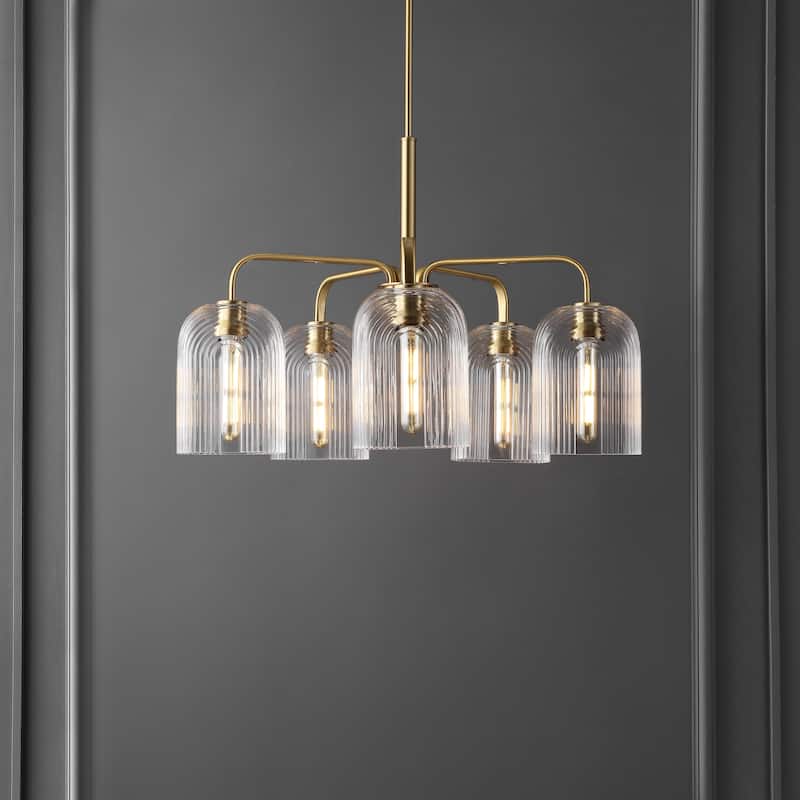 SAFAVIEH Lighting Ayelet 5-Light Adjustable Pendant Chandelier (LED Bulbs Included) - Gold/Clear - 30Wx30Dx59H
