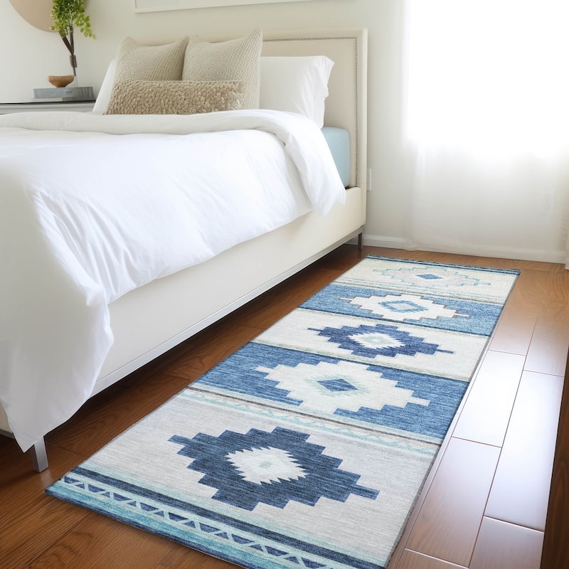 Premium Washable Super Soft Boho Tribal Mayfield Rug - Blue - 2' 3" x 7' 6" - Runner
