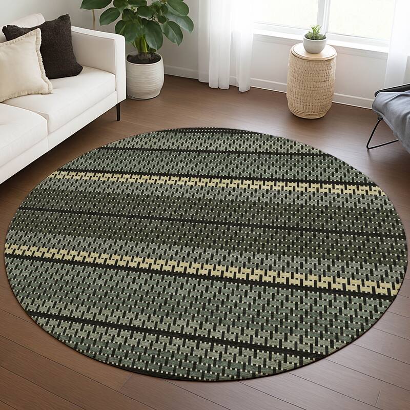 Machine Washable Indoor/ Outdoor Boho Stripe Chantille Rug