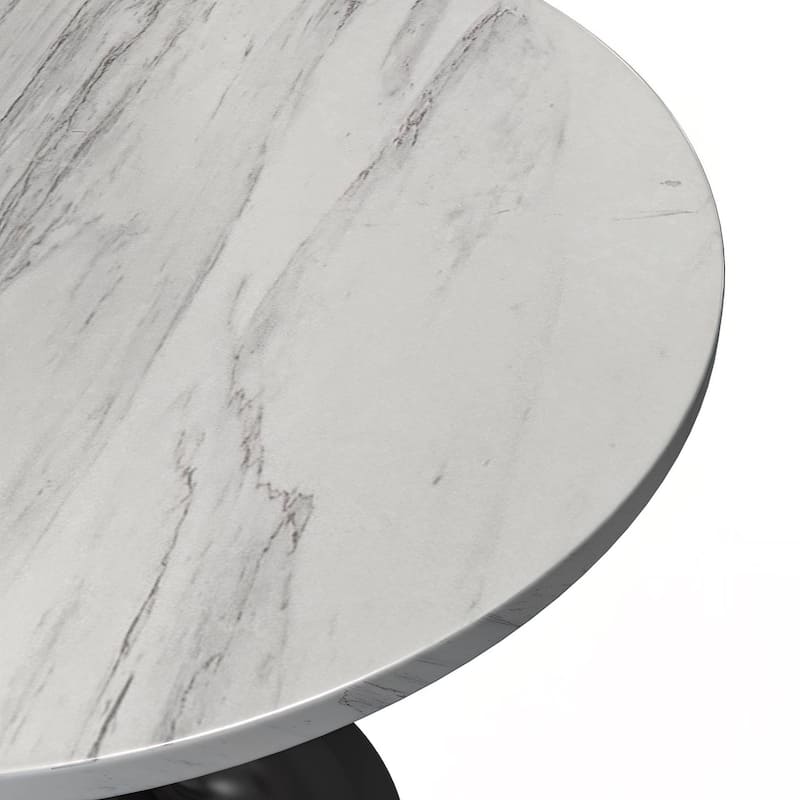 LeisureMod Verve Modern Round Dining Table with Resin TableTop and Black Pedestal Base for Kitchen & Dining Room