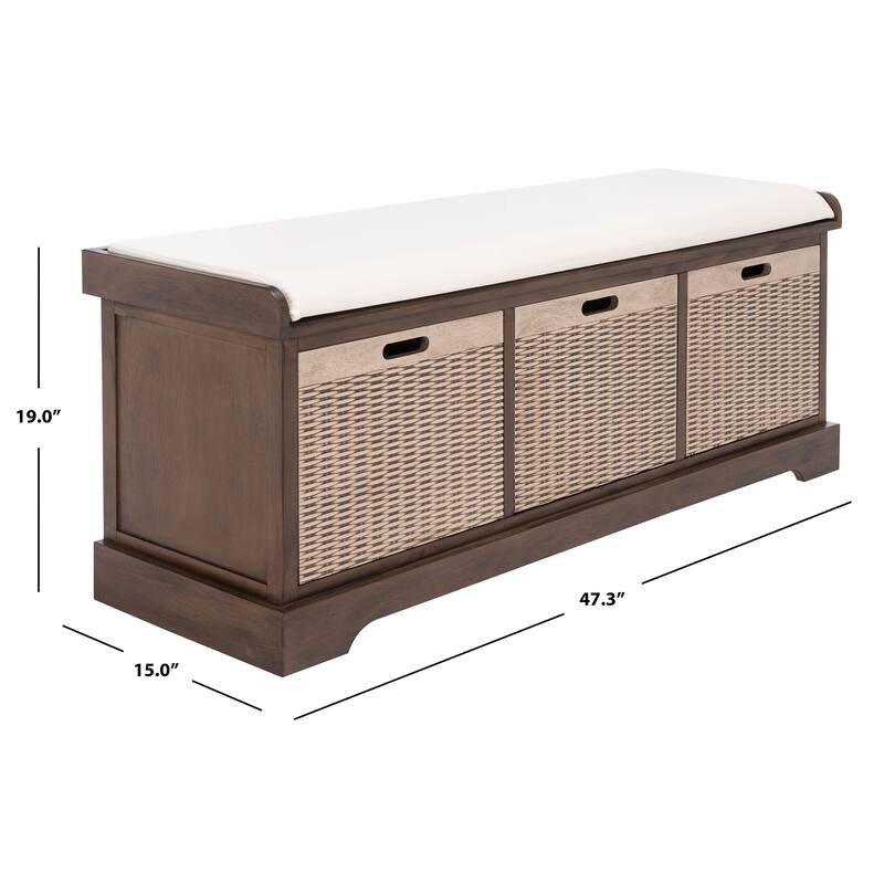 SAFAVIEH Fiorello 3-Drawer with Cushion Storage Bench - 47.3" W x 15" L x 19" H - 47Wx15Dx19H