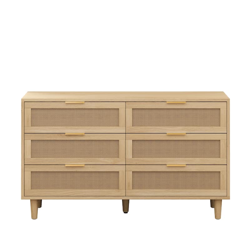 51.18" 6-Drawers Rattan Storage Cabinet Rattan Drawer