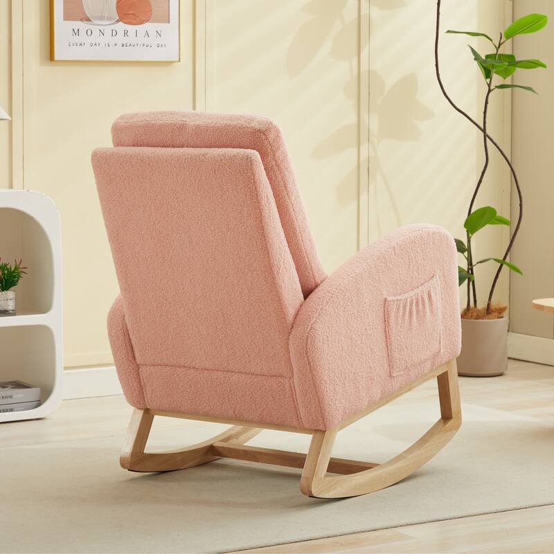 Upholstered Rocking Chair Nursery Chair with High Back and Side Pocket