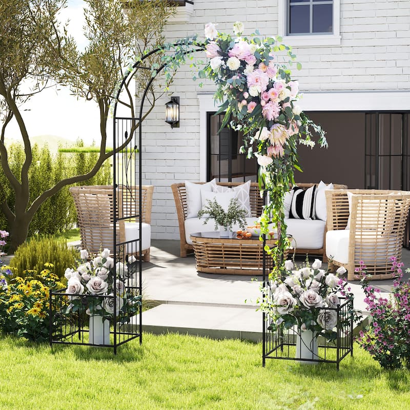 Gymax 86'' Arch Trellis for Climbing Plants w/ Planter Boxes Roses
