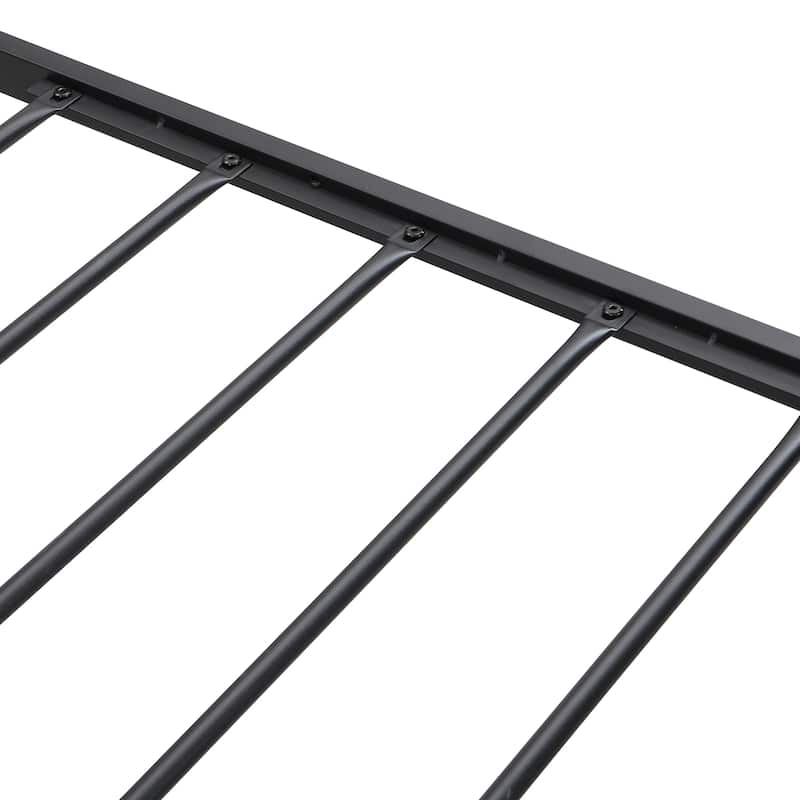 Black+ Gray Queen Size Metal Platform Bed with Drawers and Storage Headboard