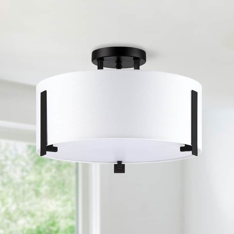 Martina 3-Light Drum Shade Semi-Flush Mount Light - 14"W - 14 in. W