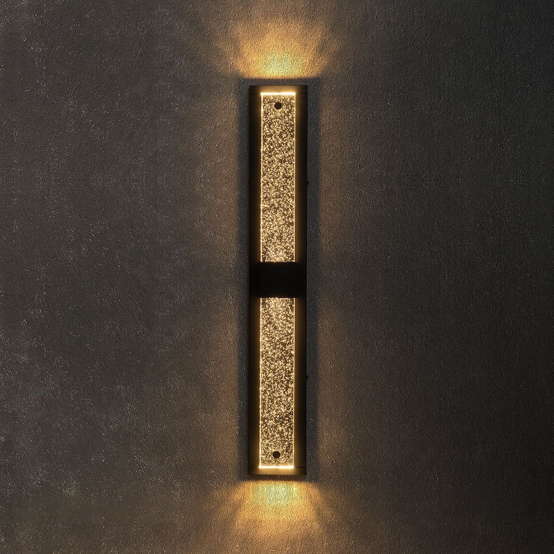 2-Light 31" Outdoor Linear Integrated LED Wall Sconce with Crystal Bulbble Glass - H31.5" x W4.7" x D2"