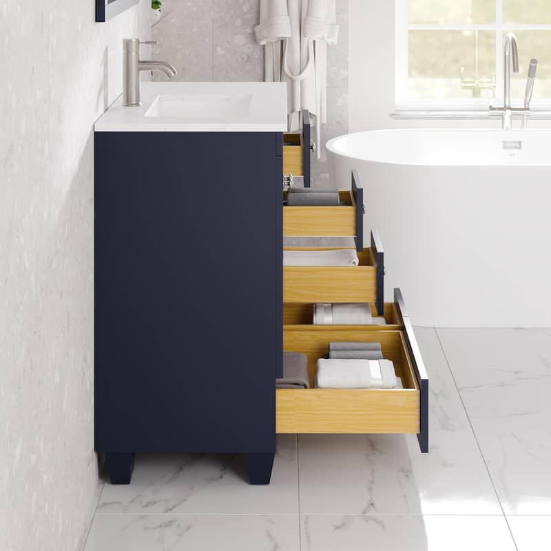 Eviva Happy 28"W Bath Vanity with Carrara Quartz Top