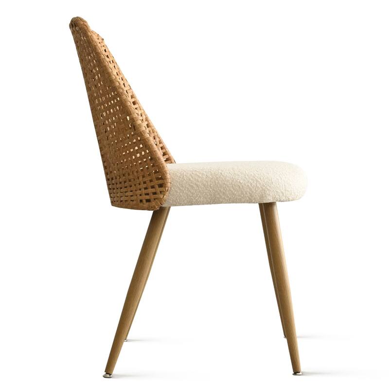 19.5" Seat Height Boucle Rattan Back Dining Chair (Set of 2)