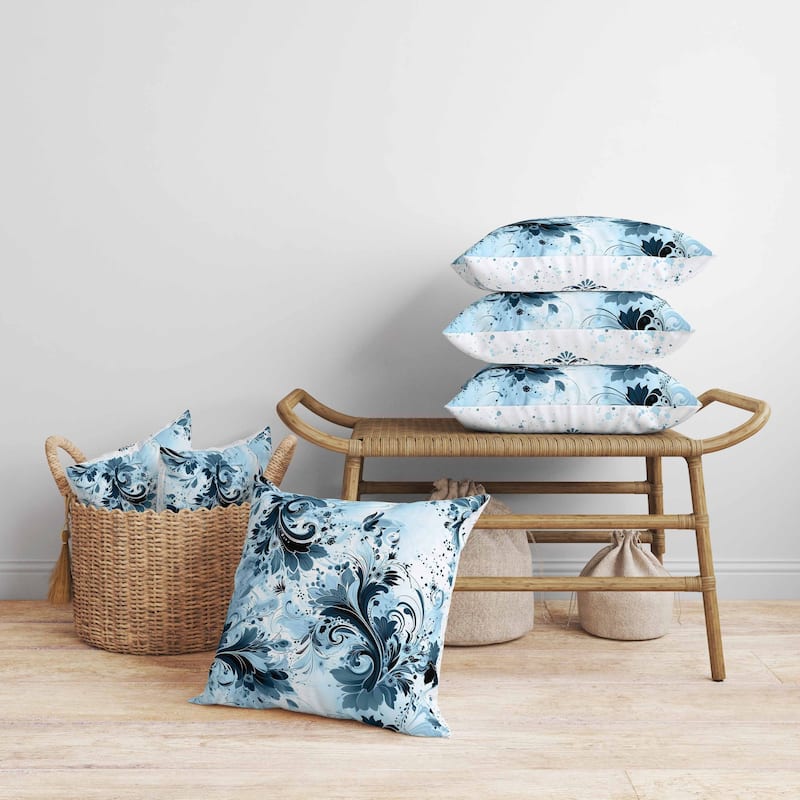 Motif Whirlwinds Faux Suede Reversible Throw Pillow Blue and Black