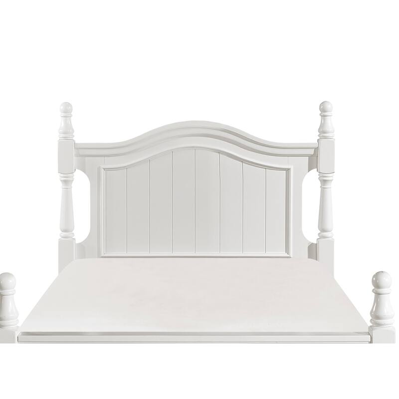 White Twin Size Wooden Poster Bed with Headboard and Footboard, Traditional Bedroom Furniture