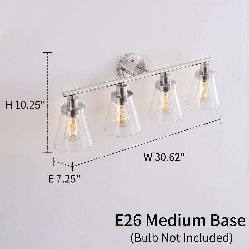 KAWOTI 30.6 inch 4-Light Bathroom Vanity Light with Bell Glass Shade