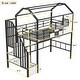 preview thumbnail 4 of 10, Stairway Twin Size House Loft Bed with Stairs and Storage Box, Black Metal Loftbed with Roof Design, for Kids Teens Boys Girls