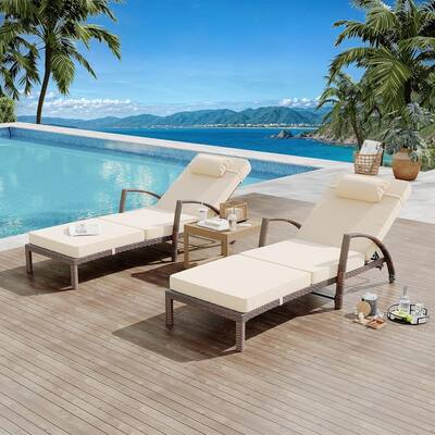 2-Piece Patio Chaise Lounge Chairs,Adjustable Position PE Rattan Wicker with Arm and Cushion