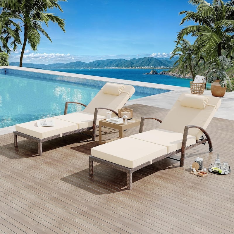 Outdoor Chaise Lounge Set of 2, PE Rattan Wicker