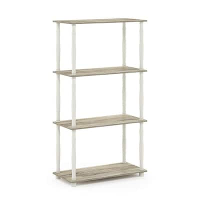 4 Tiers Wood Household Shelving Unit in Oak/White (23.6 in. W x 43.25 in. H x 11.6 in. D) - 23.6
