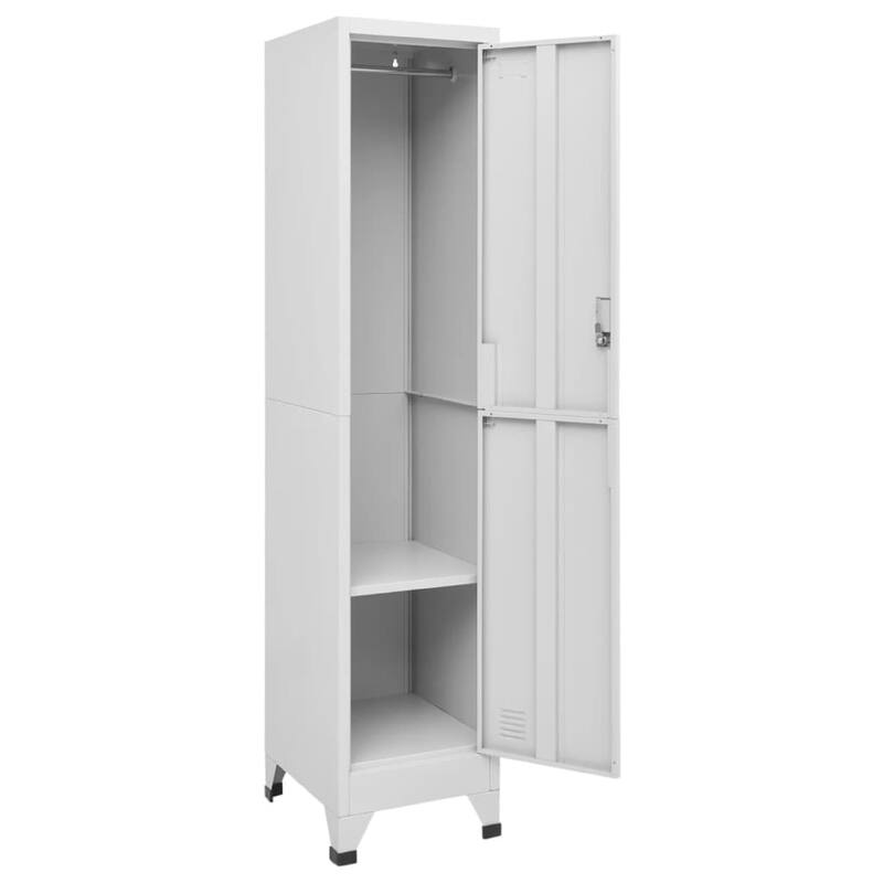 Sonia Rectangular Locker Cabinet with Shelf, Hanging Bar, Gray Steel