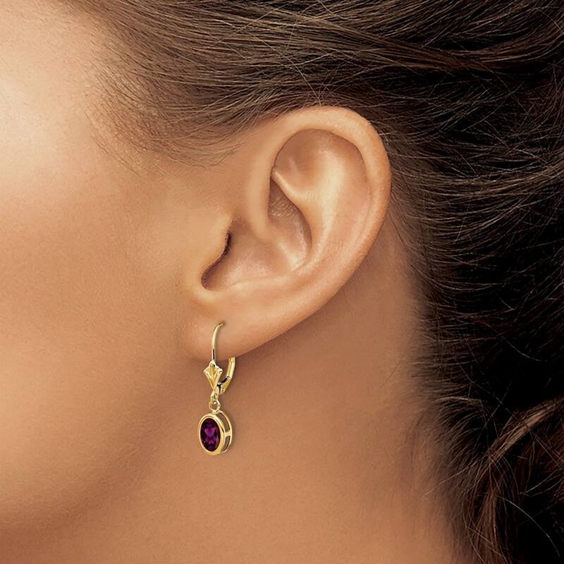 Curata 14k Yellow Gold 7x5mm Bezel Oval Natural Gemstone Leverback Earrings - 27x7mm