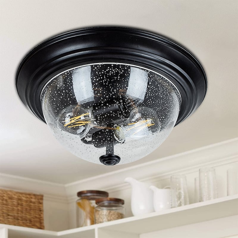 Depuley 13" 2-Light Farmhouse Black Flush Mount Ceiling Light with Glass Shade - 13 inches